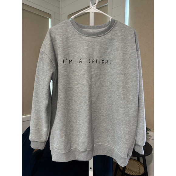 Women's Unbranded Grey Sweatshirt, I’m A Delight, Size Large - Picture 2 of 4